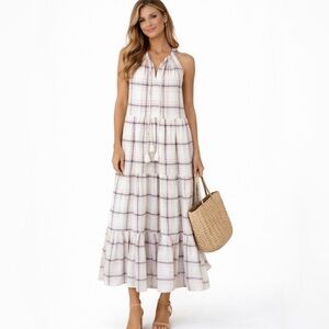 Mii Collection Gabrielle Les Madras Tiered Midi Dress – Size Large🧡